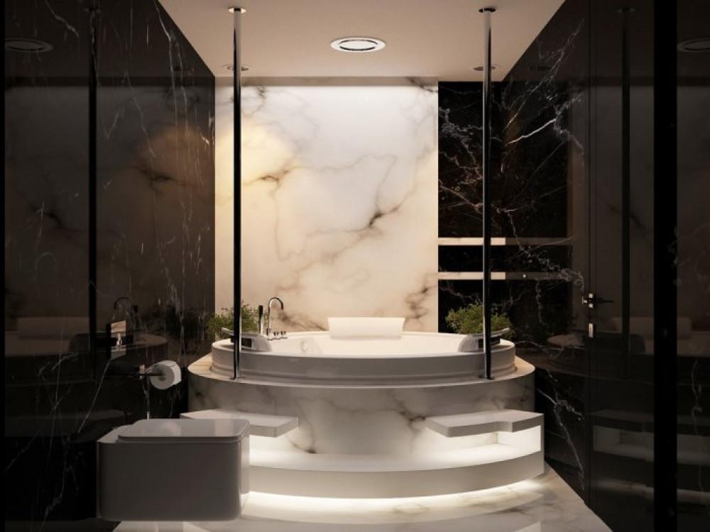 Класическа мраморна баня в черно и бяло