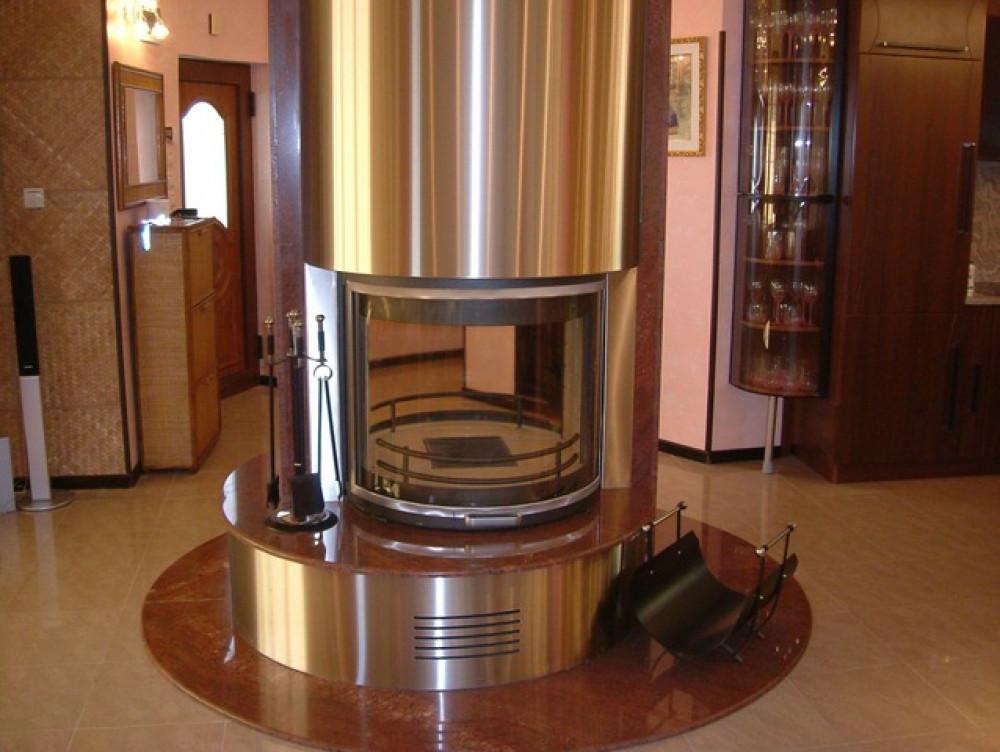 Двулицева горивна камера с повдигащ механизъм и декоративна отблицовка от инокс и гранит Мултикор