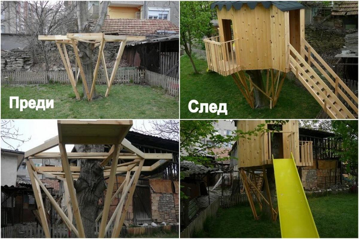 Реализиран български проект на детска къщичка на дърво