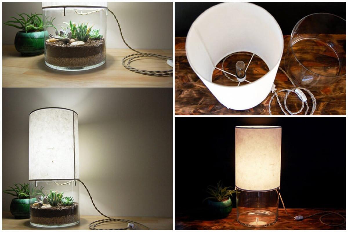 Красива лампа с изкуствени растения