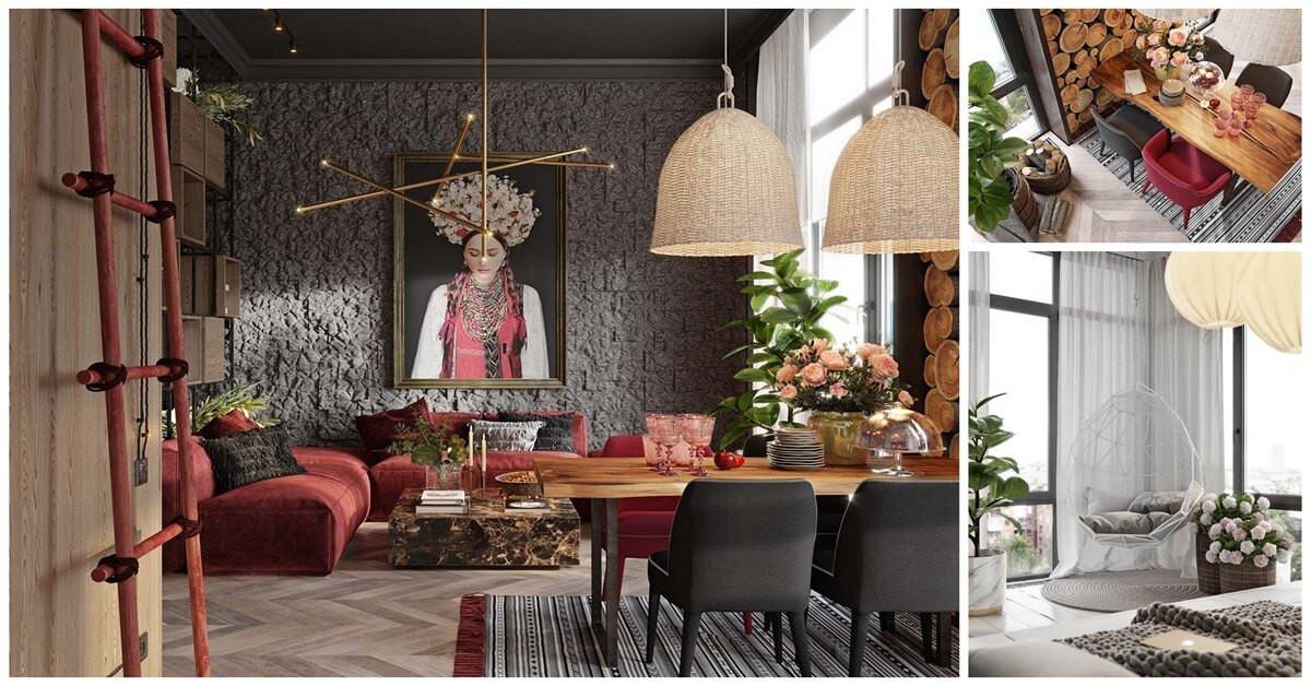 Уютна обстановка и впечатляващ дизайн в модерен рустик апартамент