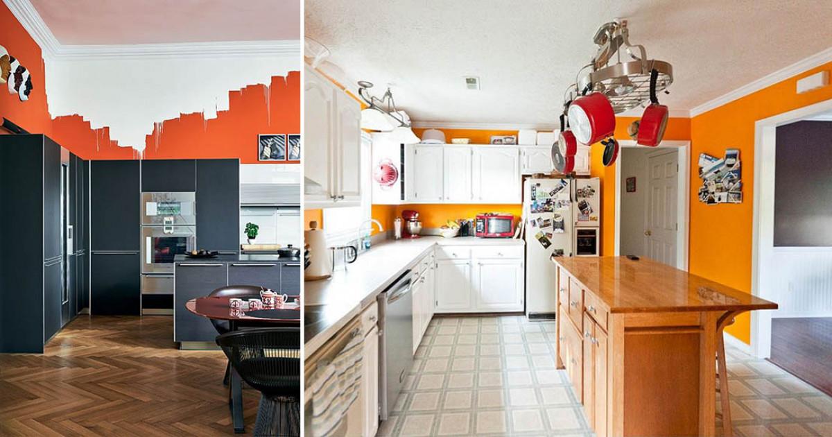 Оранжеви стени в кухнята