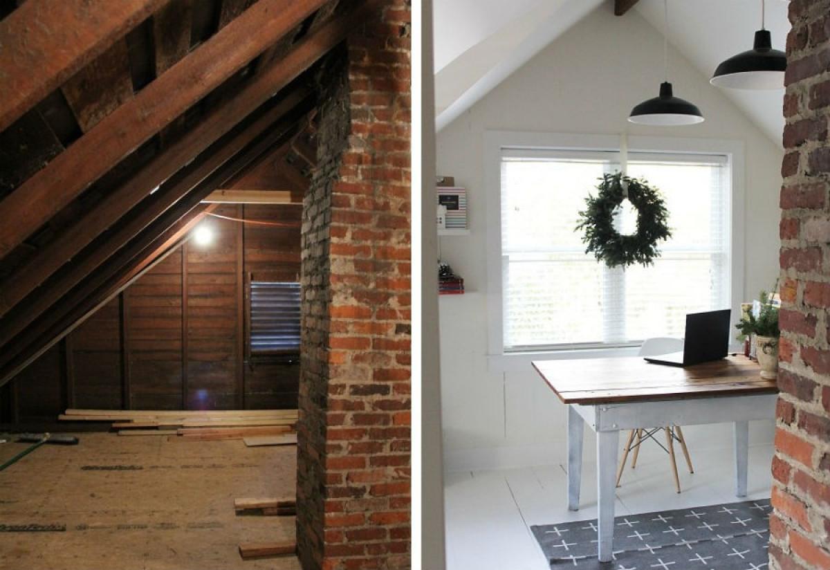 Преди и след: Старият таван се превръща в симпатичен работен кабинет