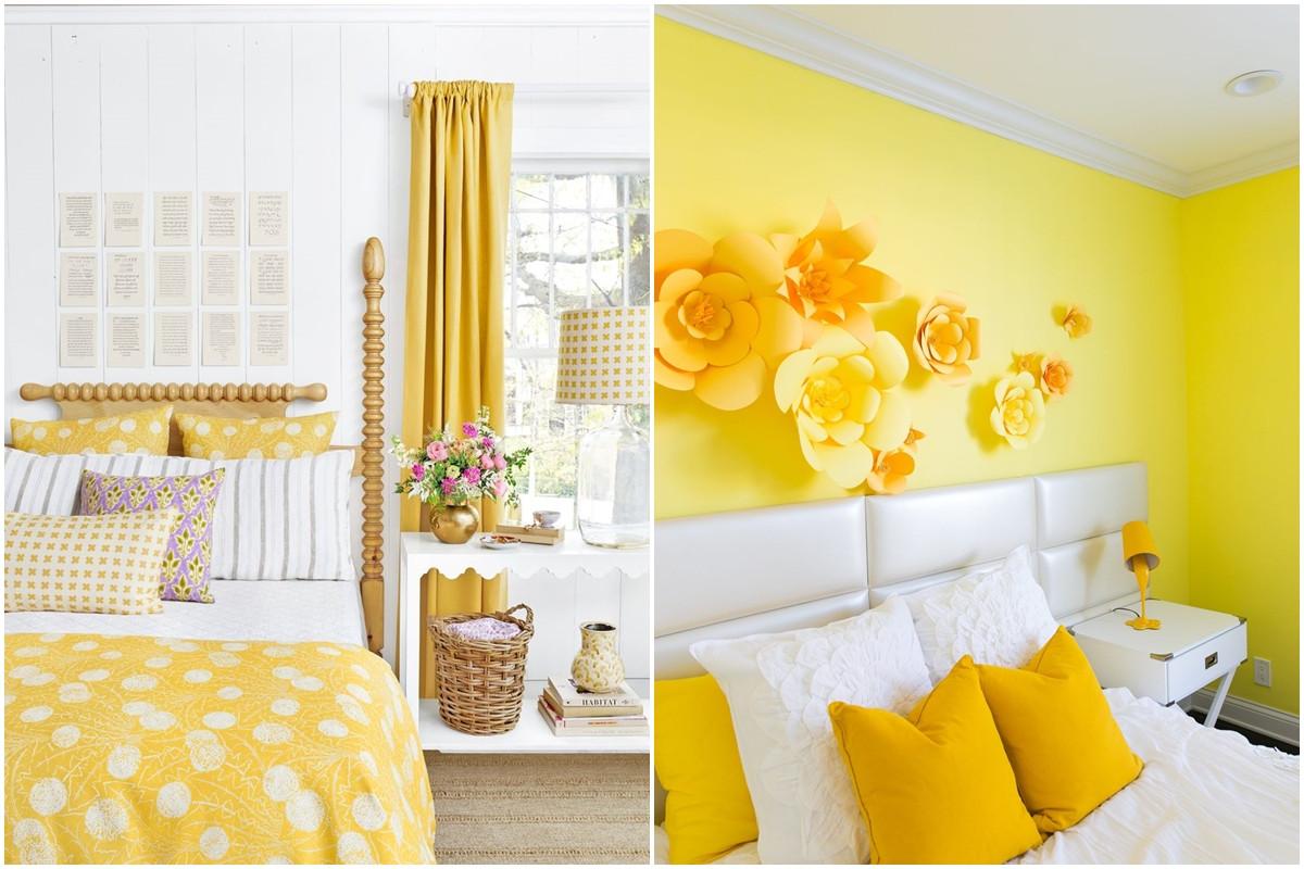 Жълти и златисти цветове в спалнята