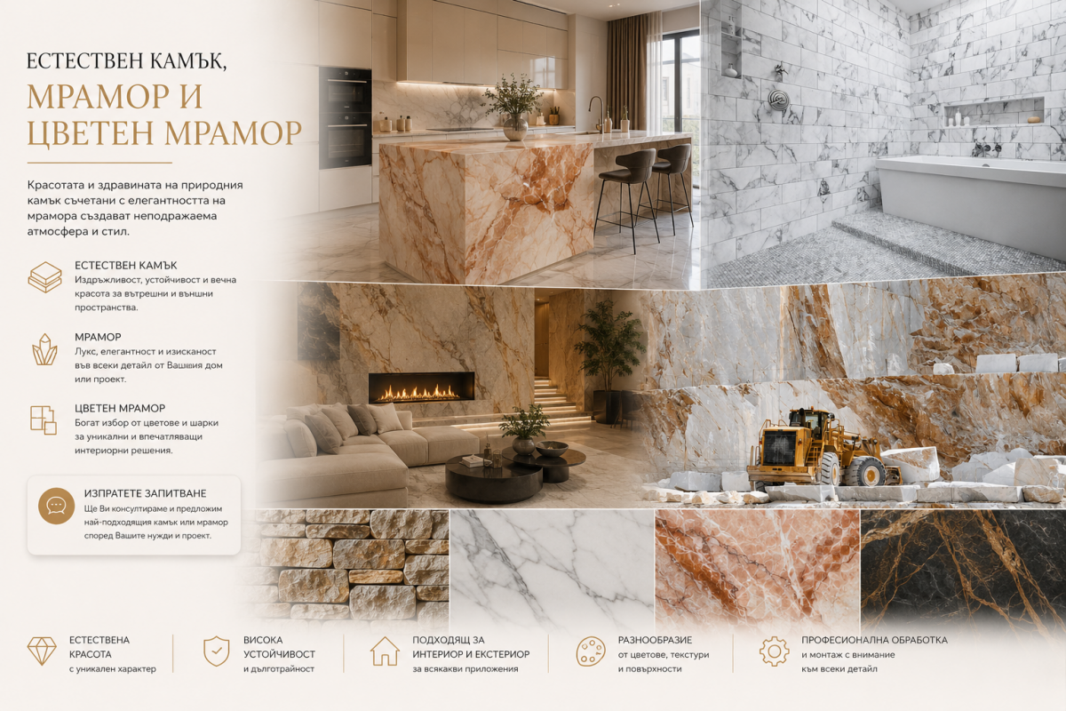 Естествен камък, мрамор и гранит