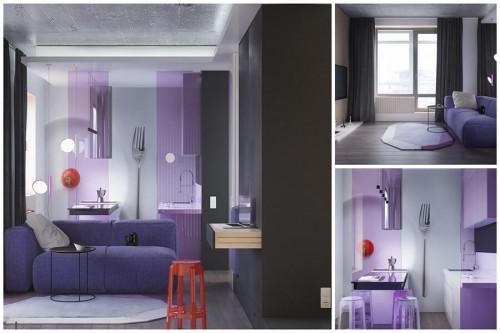 Надникваме в компактния, стилен и изискан апартамент в лилаво