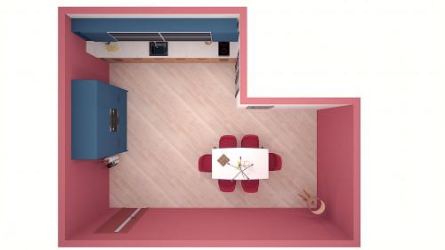 Кухня дървесно и синьо