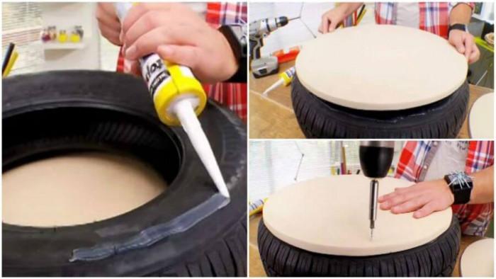 Стъпка 2: Монтирайте изрязаните кръгове от двете страни на гумата