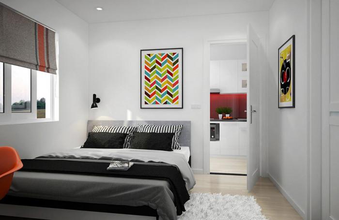 Малка, но комфортна спалня в черно и бяло