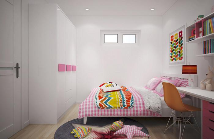 Детска стая в бяло и розово с ярки декоративни елементи