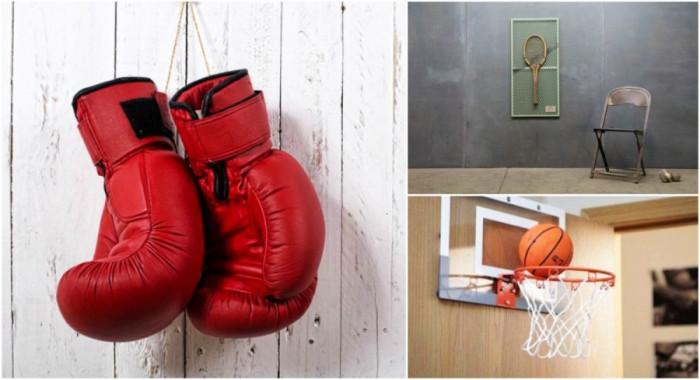 Окачете боксови ръкавици или друг спортен символ на стената