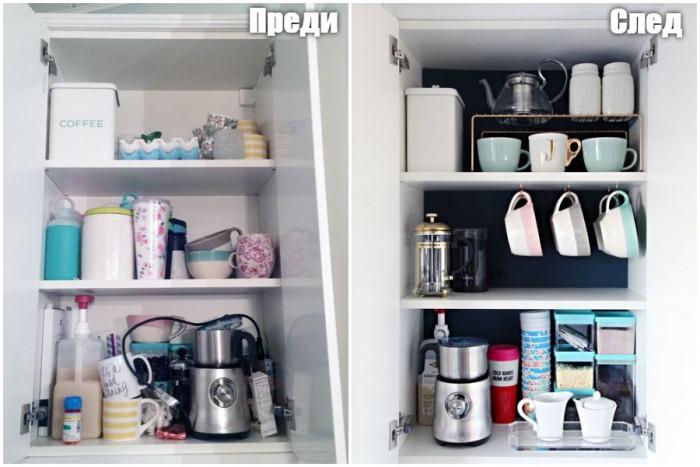 Преди и след: Разпилян кухненски шкаф, превърнат в пример за организация