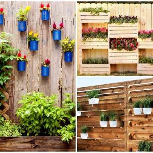 Използвайте пространството във височина, като окачите саксиите на оградата