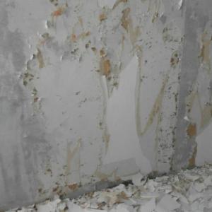В началото премахване на интернит и тапети от стените преди изолация и шпакловка с боя