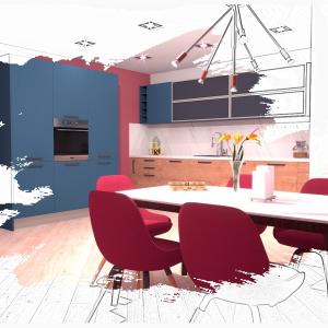 Кухня дървесно и синьо